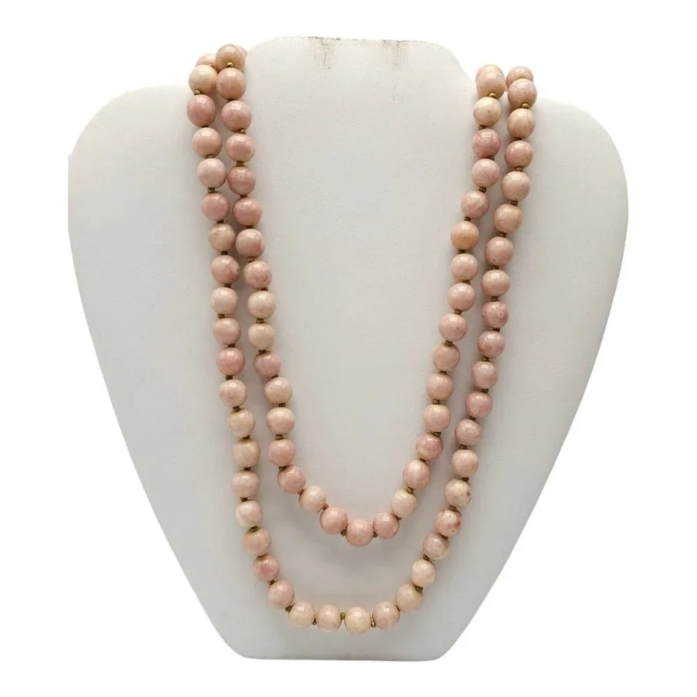 Miriam Haskell Round Rhodonite Pink Stone Beaded Necklace Gold Tone Vintage 150$